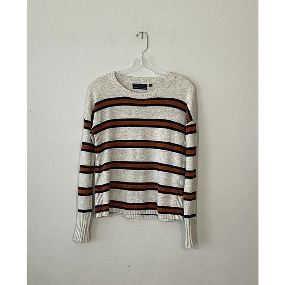Brown Allan 1883 Sweaters - Brown Allan 1883 Women’s Size Medium Striped Wool Cashmere Blend Sweater